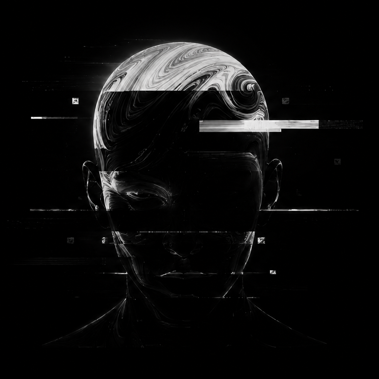 Black and white glitch portrait